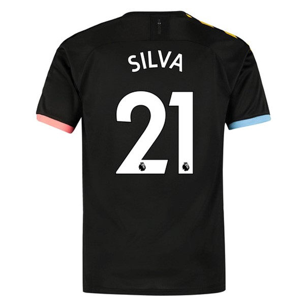 Trikot Manchester City NO.21 Silva Auswarts 2019-20 Schwarz Fussballtrikots Günstig